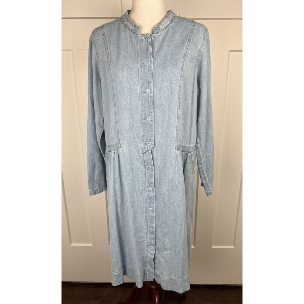 Poetry Dress US 10 Hemp Organic Cotton Chambray Button Front Midi Pockets Relax